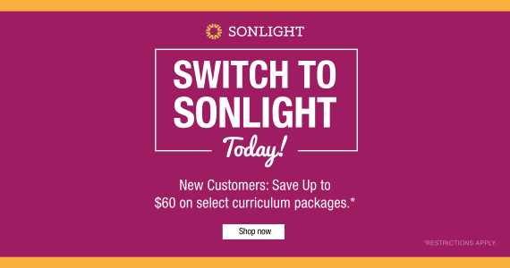 Looking for a new homeschool curriculum? Now is a great time to make a switch. Trade in your current curriculum and save up to $60 on Sonlight!