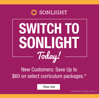 Looking for a new homeschool curriculum? Now is a great time to make a switch. Trade in your current curriculum and save up to $60 on Sonlight!