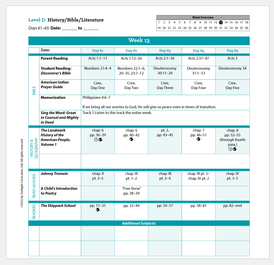 Instructor's Guide schedule sample